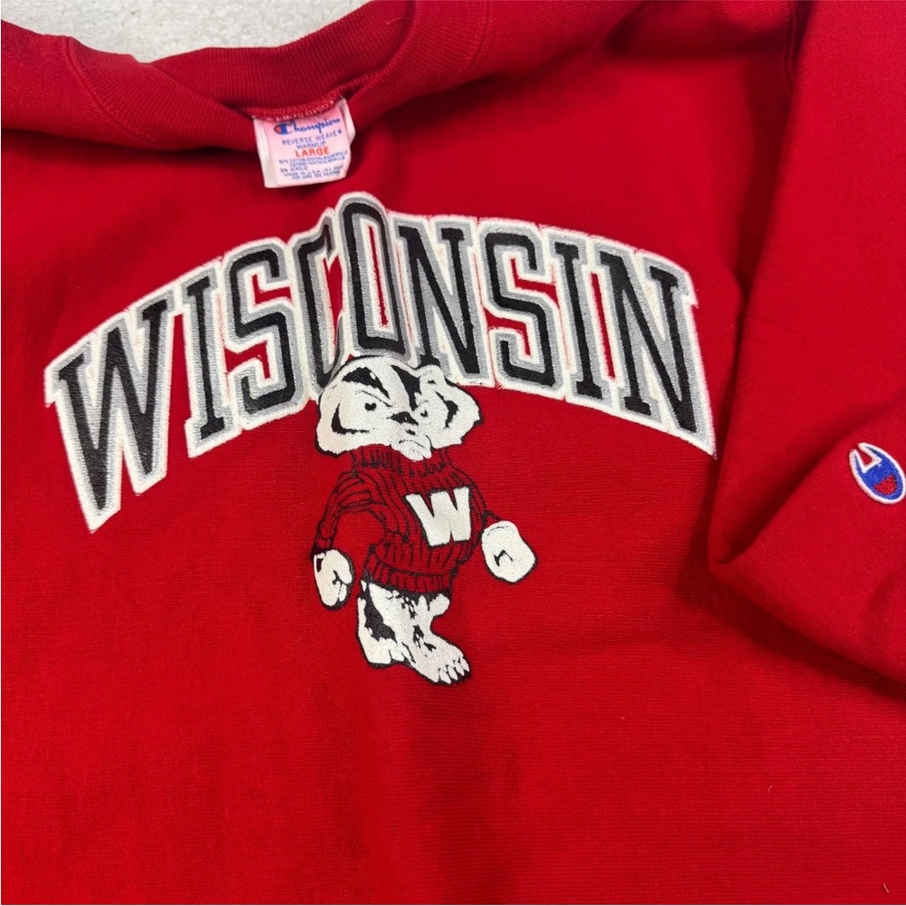 Vintage Wisconsin Badgers Sweatshirt Men Large Champion Reverse Weave Warmup 80s